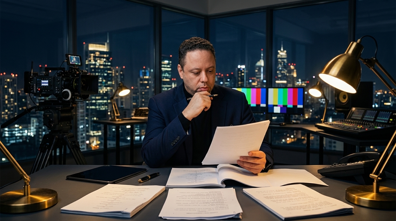 Tristan Desechenes reviewing development material in a premium studio setting